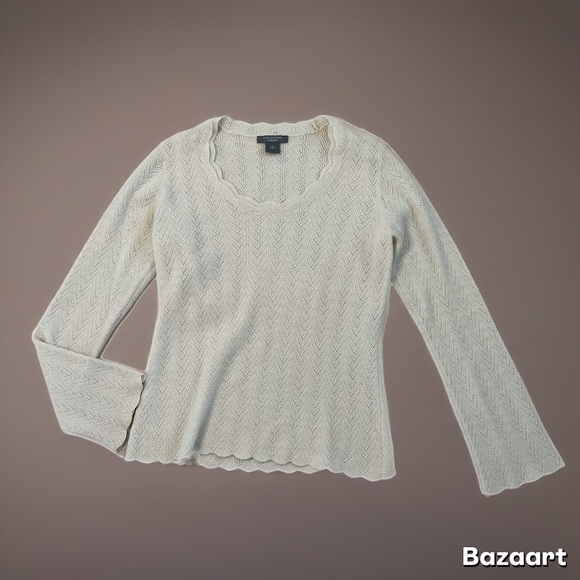 Ann Taylor Tops - Ann Taylor cashmere Ivory Scalloped Knit Top size medium